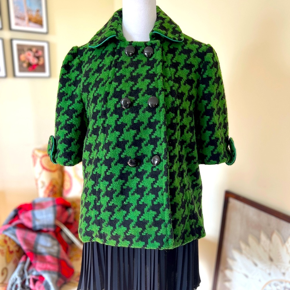 Joy Joy Y2K Black and Green Houndstooth Cropped Coat Size Small 💚